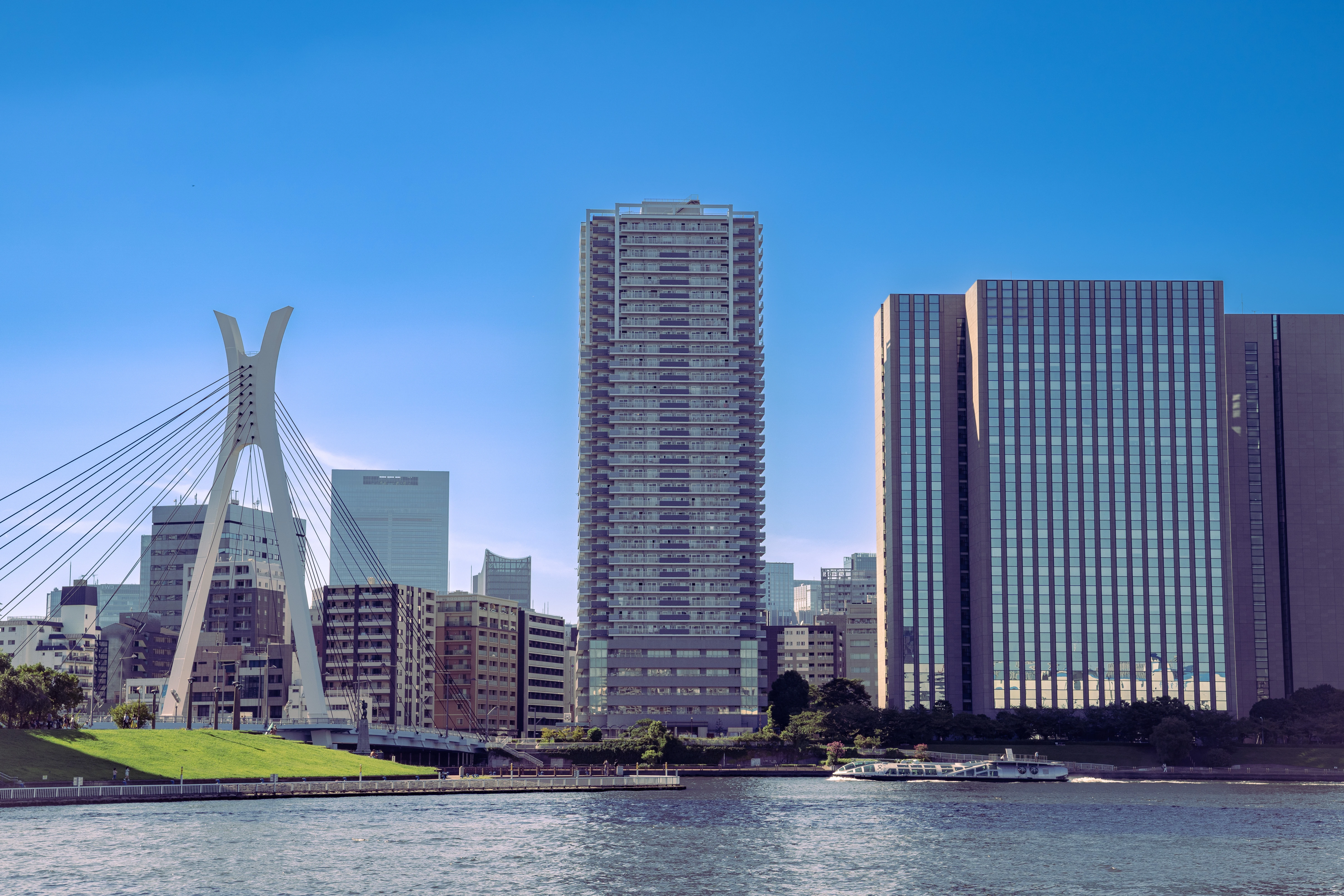 Modern Waterfront Cityscape with Iconic Bridge